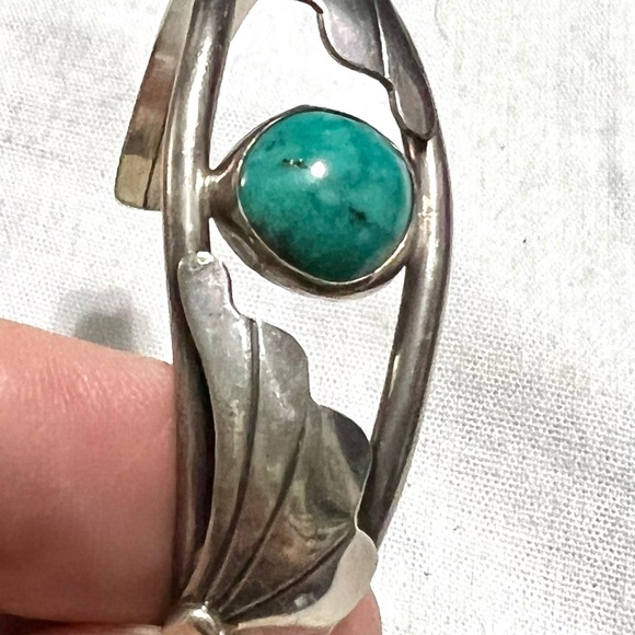 Vintage South Western Womens Green Turquoise Sterling Silver Cuff Bracelet - Picture 4 of 6